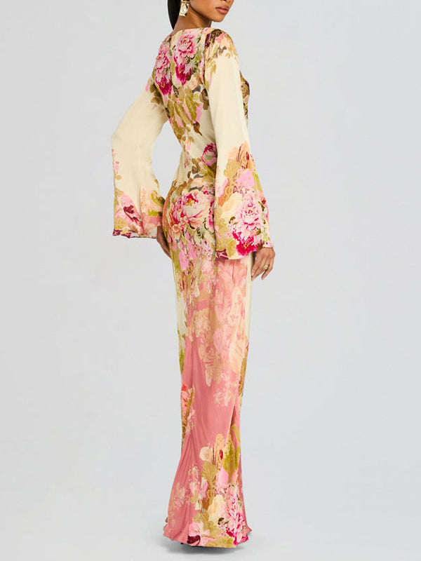 Printed Bell-Sleeve Maxi Dress