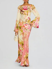 Printed Bell-Sleeve Maxi Dress
