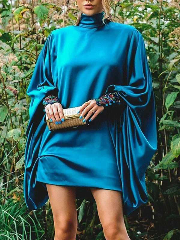 Mock-Neck Batwing-Sleeve Dress