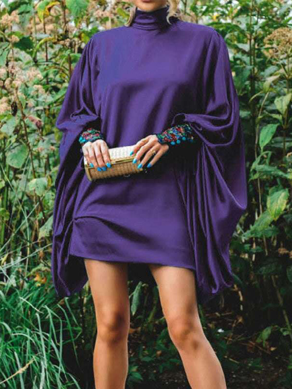 Mock-Neck Batwing-Sleeve Dress