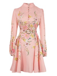 Printed Button-Front Belted Dress