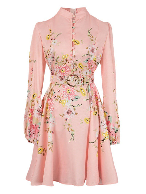 Printed Button-Front Belted Dress