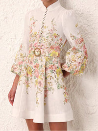 Printed Button-Front Belted Dress