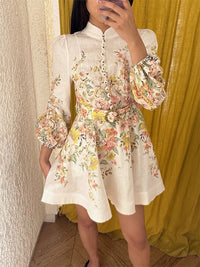 Printed Button-Front Belted Dress