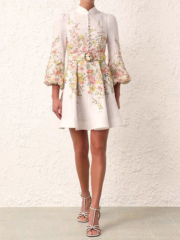 Printed Button-Front Belted Dress