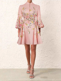 Printed Button-Front Belted Dress