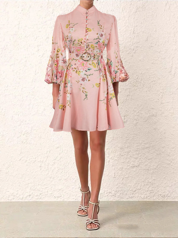 Printed Button-Front Belted Dress