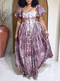 Printed Puff-Sleeve Maxi Dress