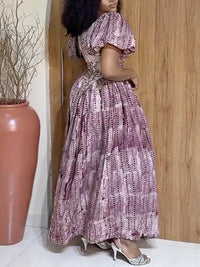 Printed Puff-Sleeve Maxi Dress