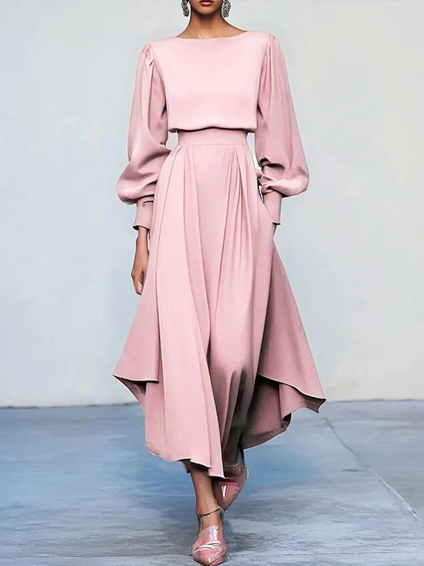 Solid Cinched-Waist Midi Dress