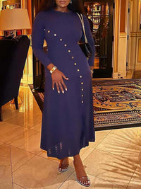 Solid Button Slit Dress
