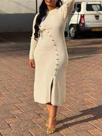 Solid Button Slit Dress