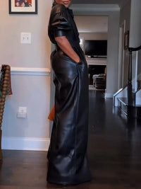 Faux-Leather Wide-Leg Jumpsuit