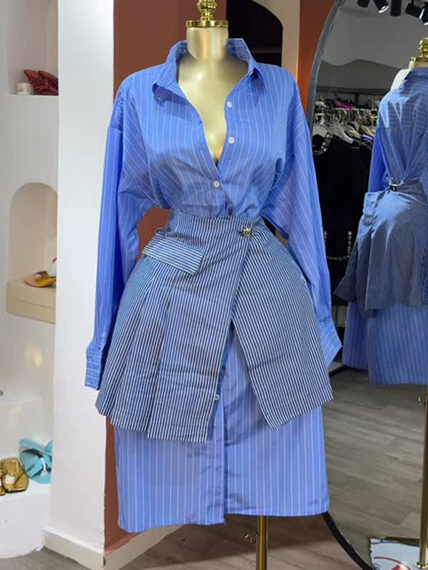Stripe Shirt Dress with Skirt