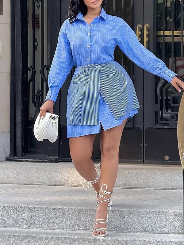 Stripe Shirt Dress with Skirt