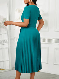 Solid Belted Pleated Dress