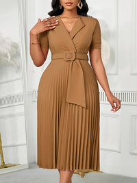 Solid Belted Pleated Dress