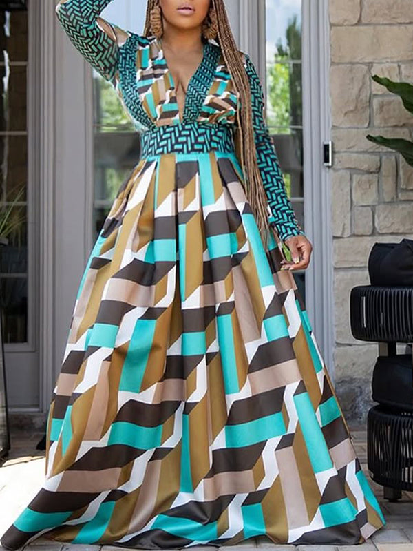 Printed V-Neck Maxi Dress