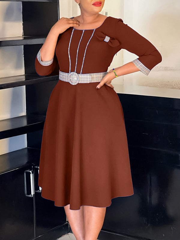 Plaid Combo Belted Dress