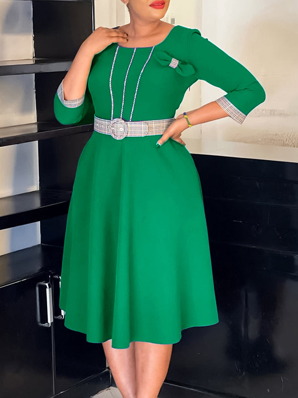 Plaid Combo Belted Dress