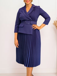 Solid Belted Pleated Dress