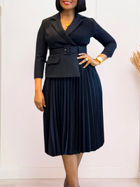 Solid Belted Pleated Dress