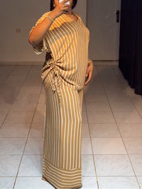 Stripe V-Neck Top & Wide-Leg Pants Set