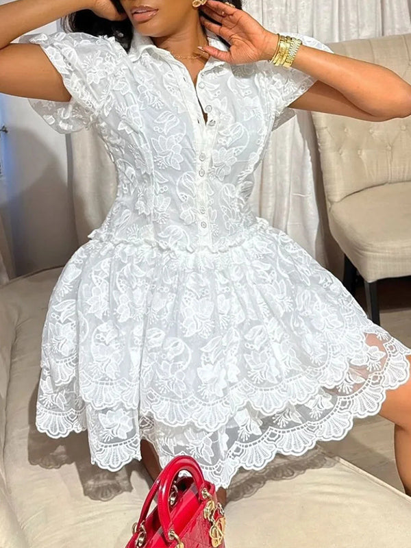Solid Lace Shirt Dress