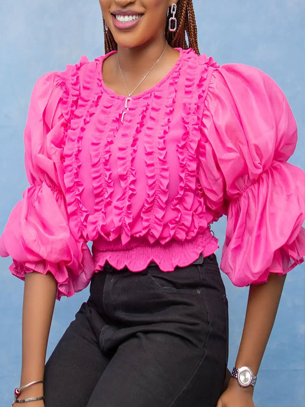 Frilled Puff-Sleeve Blouse