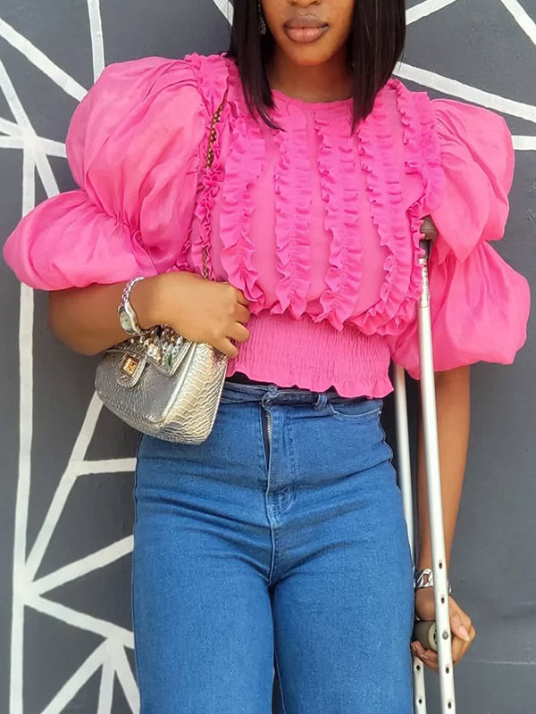 Frilled Puff-Sleeve Blouse