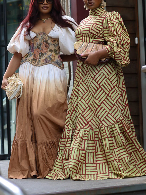 Printed One-Sleeve Ruffle Maxi Dress