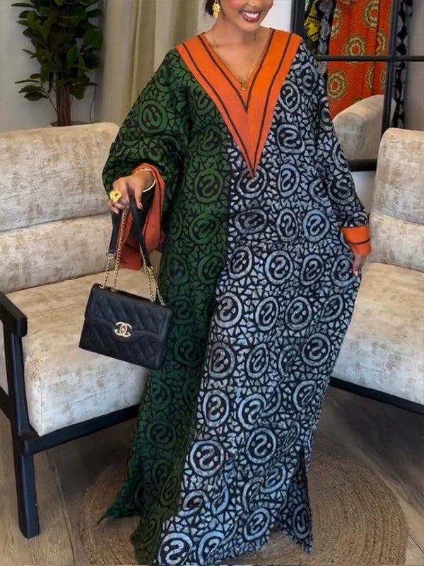 Printed V-Neck Maxi Dress