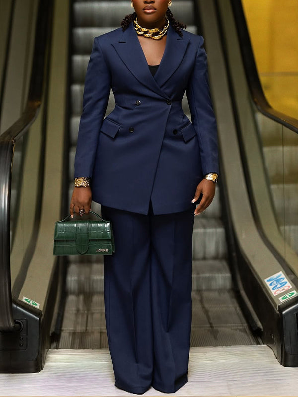 Solid Blazer & Pants Set