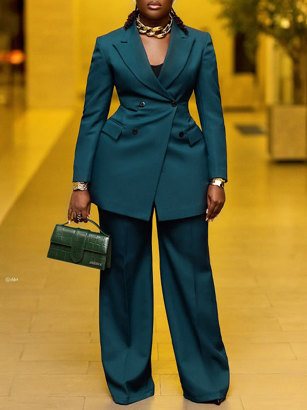 Solid Blazer & Pants Set
