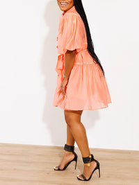 Puff-Sleeve Tied Shirt Dress