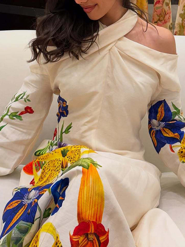 Printed Crossed-Neck Maxi Dress