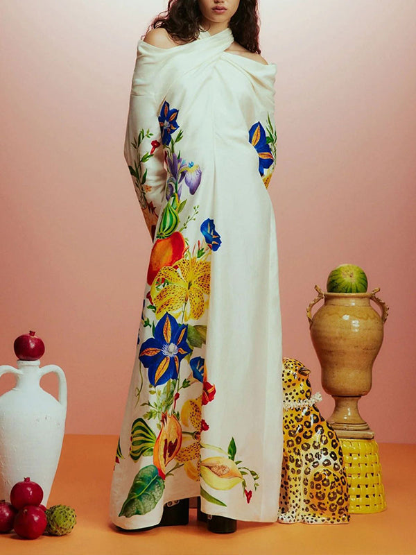 Printed Crossed-Neck Maxi Dress