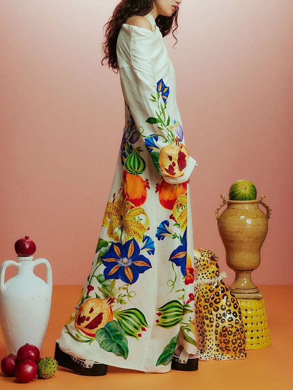 Printed Crossed-Neck Maxi Dress