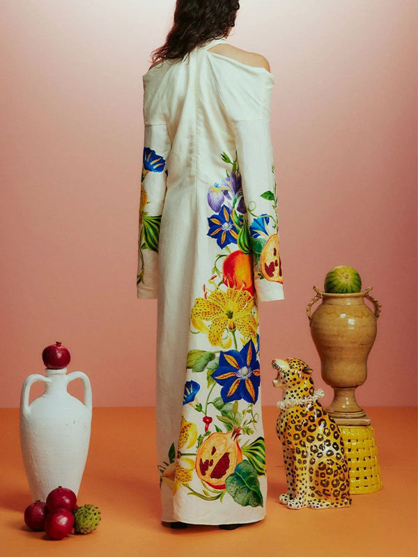 Printed Crossed-Neck Maxi Dress