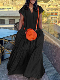 Solid V-Neck Ruffle Dress