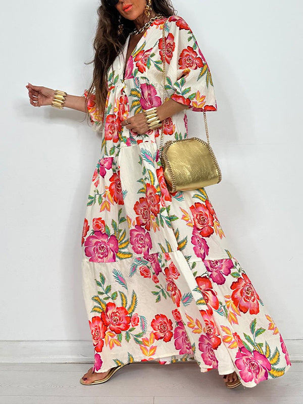 Printed Button-Front Ruffle Dress