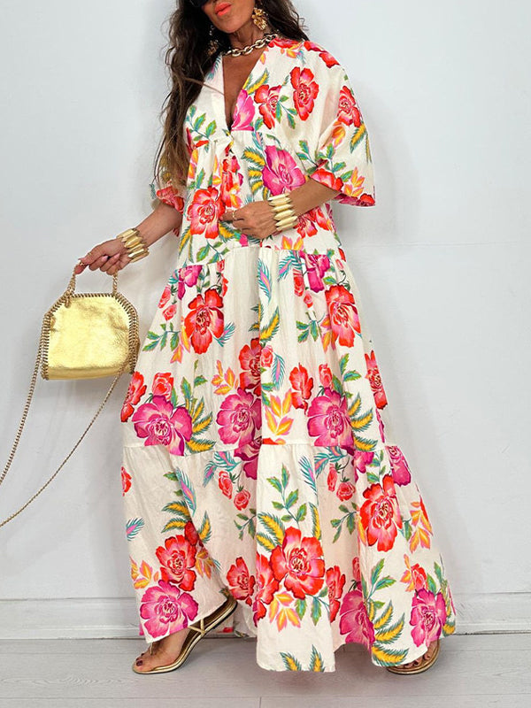 Printed Button-Front Ruffle Dress