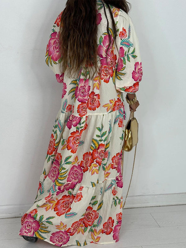 Printed Button-Front Ruffle Dress