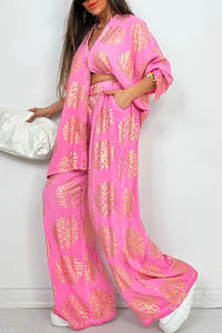 Printed Shirt & Wide-Leg Pants Set