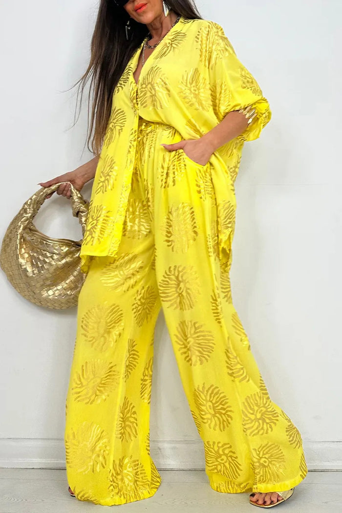 Printed Shirt & Wide-Leg Pants Set