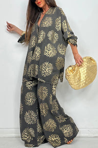 Printed Shirt & Wide-Leg Pants Set