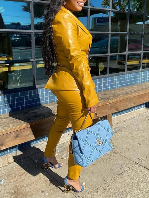 Faux-Leather Blazer & Pants Set