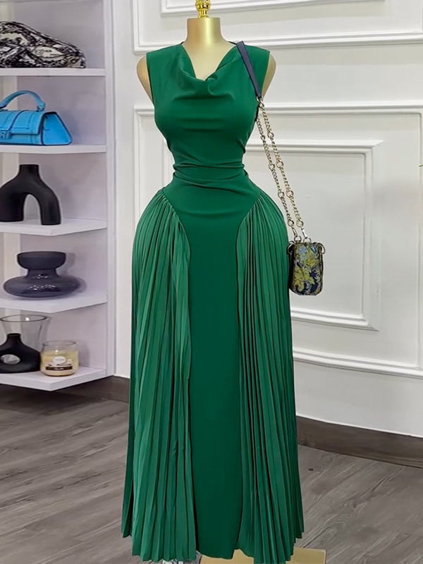 Pleated Combo Sleeveless Dress