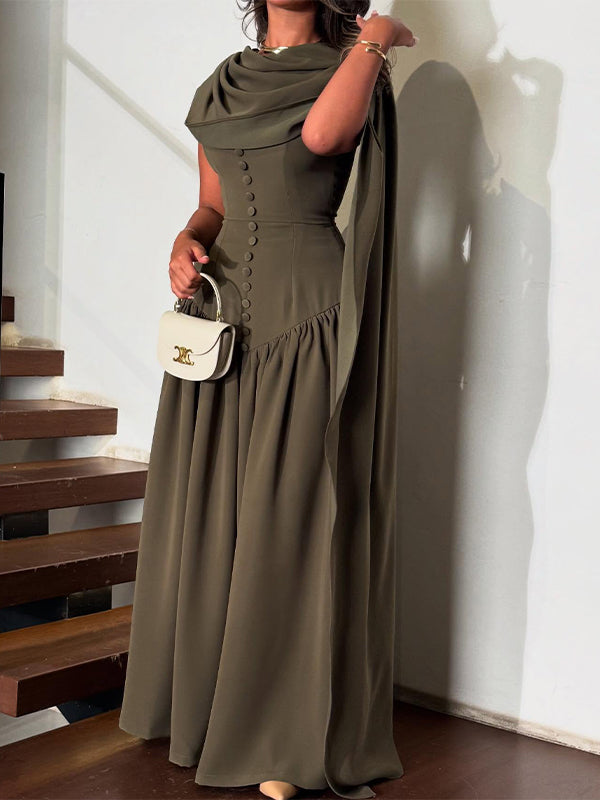 Draped Sleeveless Maxi Dress