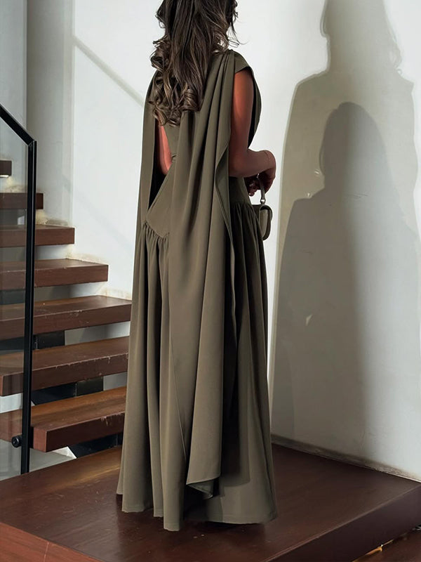 Draped Sleeveless Maxi Dress